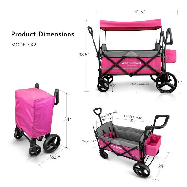 double pink stroller WonderFold Baby X2 Push/Pull 2-Passenger Double Stroller Wagon Pink Ne – FactoryPure