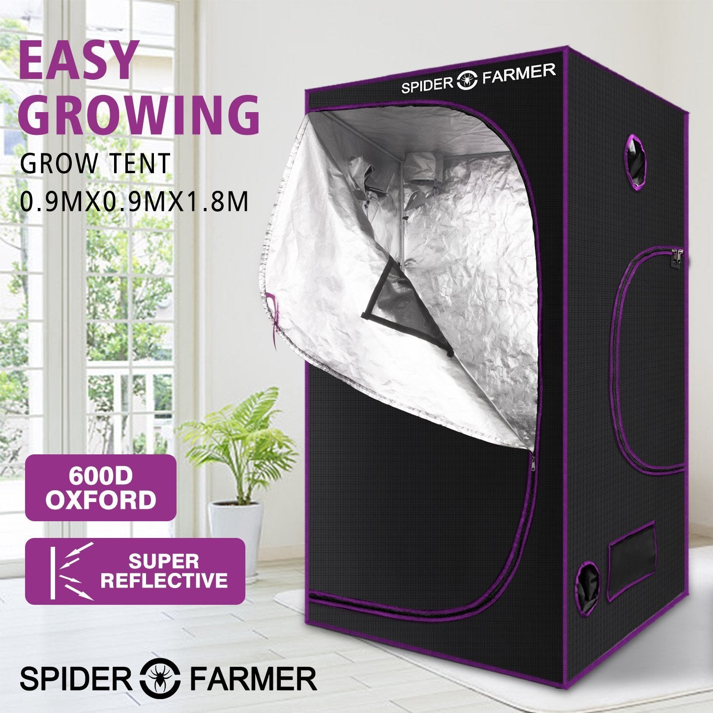 Spider Farmer 4' x 4' x 6.5' 120cm x 120cm x 200cm Indoor Grow Tent New