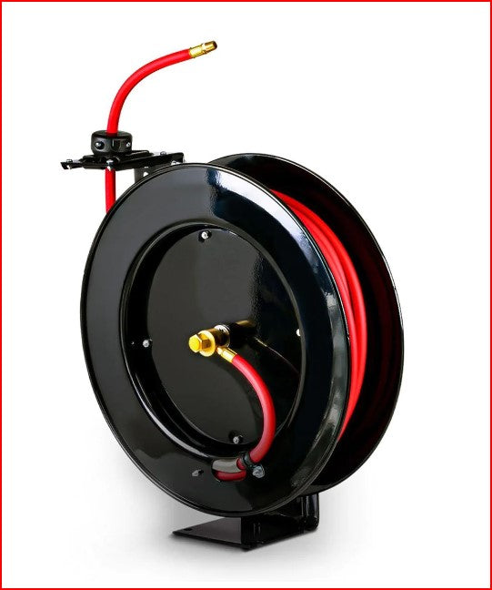 ReelWorks GUR026 Retractable Air Hose Reel  3/8" x 80' 300-PSI Max 1/4" MNPT Connections Single Arm New