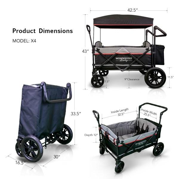 WonderFold Baby X4 Push/Pull 4-Passenger Stroller Wagon Black Open Box/Used