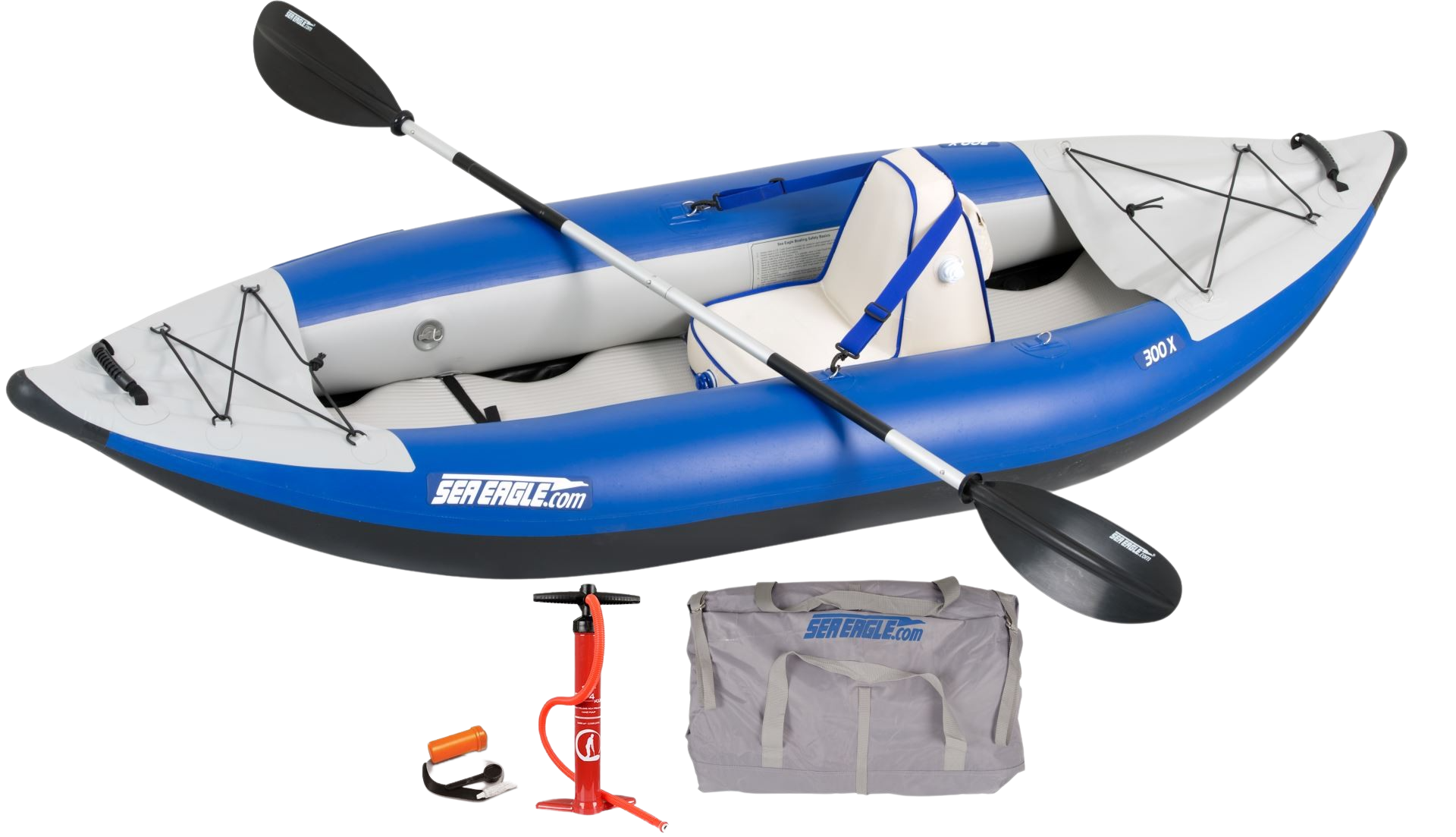 Sea Eagle 300X Explorer Inflatable Kayak Solo Deluxe Package Blue Gray New