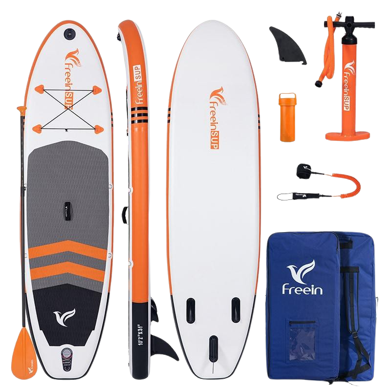 Freein 10' 2" All Around Inflatable SUP Stand Up Paddle Board Package Dual Action Pump Camera Mount Orange New