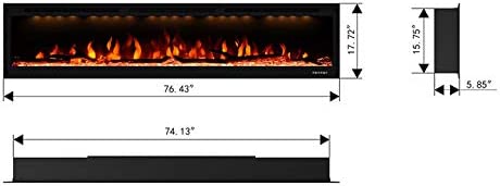 Valuxhome BI74 74 in. 750/1500W Recessed and Wall Mounted Electric Fireplace with Remote LED Lights Logs and Crystals Black New