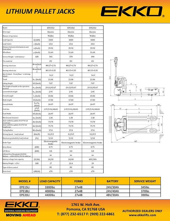 Ekko EPE15LI Lithium Iron Phosphate Pallet Jack 3300 lb Capacity New