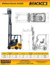 Ekko EK20R 4 Wheel Electric Forklift 216" Lift 4500 lbs. Capacity New
