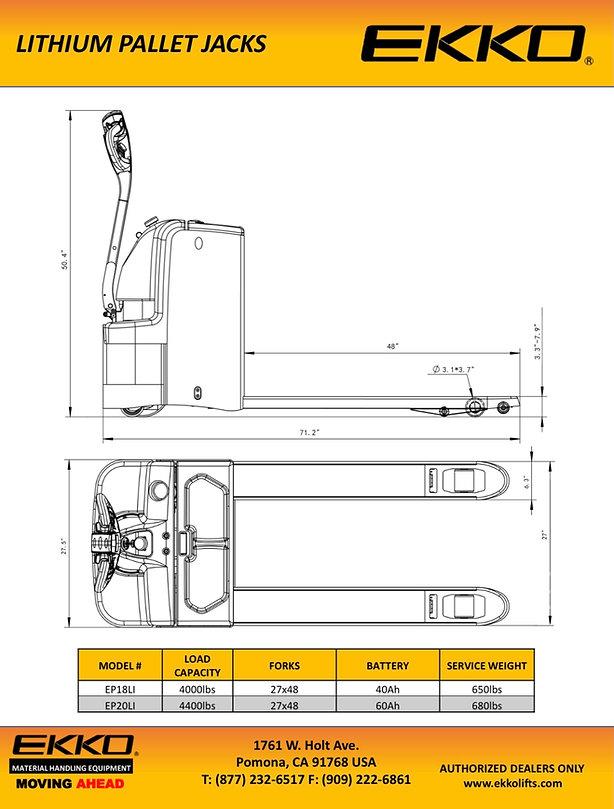 Ekko EP20LI Lithium Iron Phosphate Pallet Jack 4400 lb Capacity New