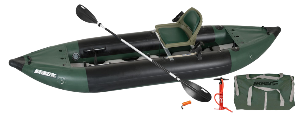 Sea Eagle 350FX Explorer Inflatable Kayak Swivel Seat Fishing Rig Package Green Black New