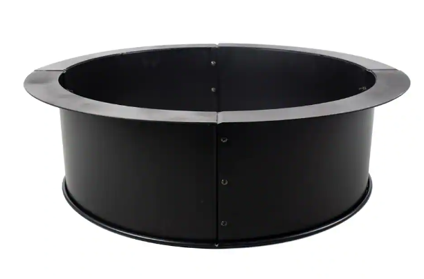 Pleasant Hearth 34 in. x 10 in. Round Solid Steel Wood Fire Ring in Black New