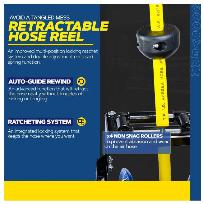Retractable Air Hose Reel, 1/2 Inch x 50' Ft Wall Mount Auto Rewind  Hose-Reel, Heavy Duty Steel Air Hose Reel, Industrial Grade Rubber Hose,  Blue
