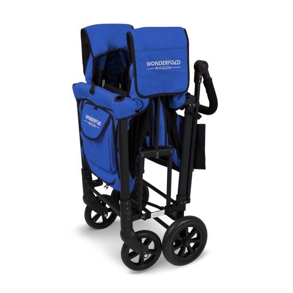 WonderFold Baby W2 Multi-Function Folding Double Stroller Wagon with Removable Canopy and Seats Blue New