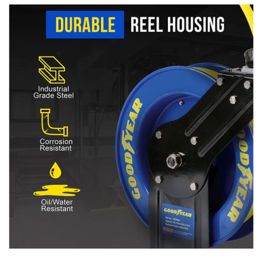 Goodyear 3/8" x 25' 300 PSI 1/4" NPT Connection Single Arm Retractable Air Hose Reel New