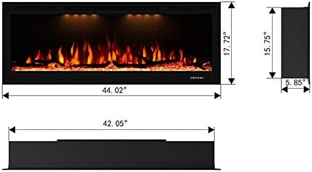 Valuxhome BI42 42 in. 750/ 1500W Recessed and Wall Mounted Electric Fireplace with Remote Black New