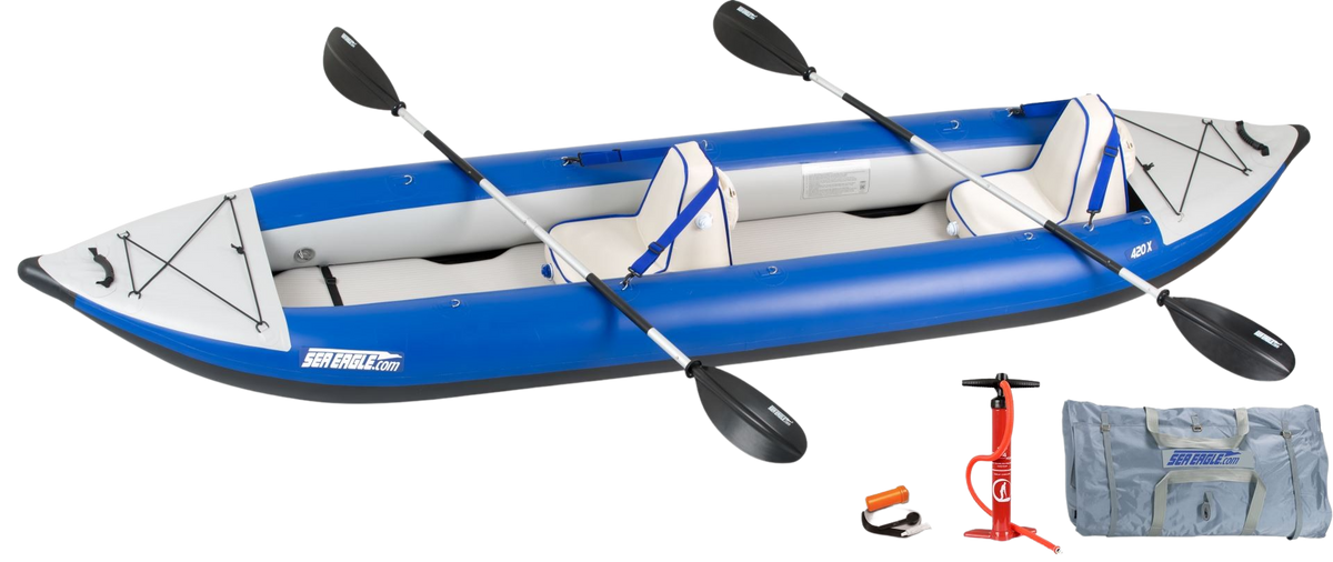 Sea Eagle 420X Explorer Inflatable Kayak Deluxe Package Blue Gray New