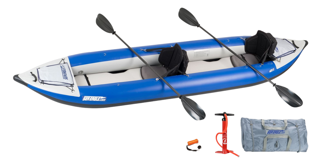 Sea Eagle 420X Explorer Inflatable Kayak Pro Carbon Package Blue Gray New