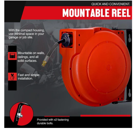 ReelWorks L705102A 180 PSI 1/4" x 33' 1/4" NPT Connections Mountable Retractable Air Hose Reel New