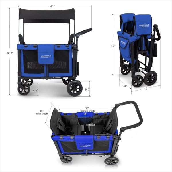WonderFold Baby W2 Multi-Function Folding Double Stroller Wagon with Removable Canopy and Seats Blue New