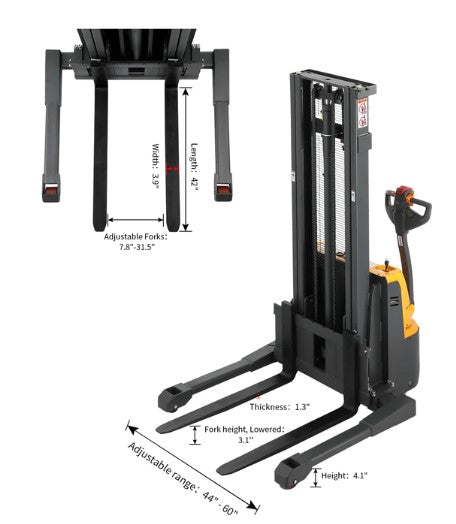 Apollolift A-3039 Powered Forklift Electric Walkie Stacker with Straddle Legs 2640 lbs. Capacity 130" Lifting New
