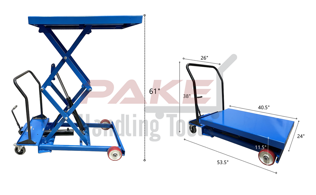 Pake Handling Tools PAKLT08 Double Scissor Lift Table 1000 lb Capacity 40.5" X 24" New