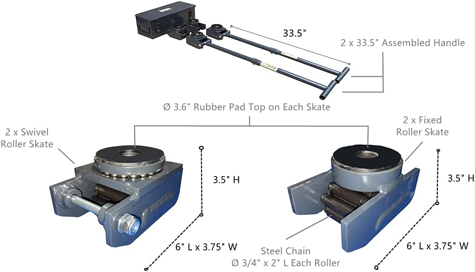 Pake Handling Tools PAKSK02 Roller Skate Kit 8800 lb Capacity New
