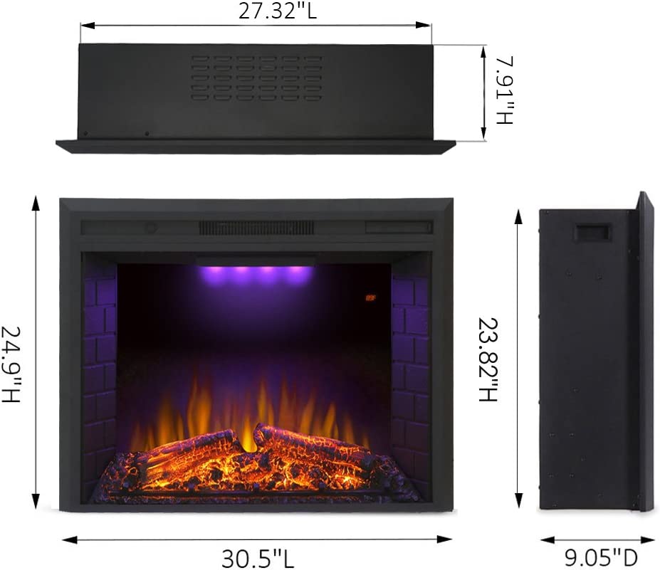 Valuxhome EF30T 33 in. 750/1500W Electric Fireplace Insert with Remote Overheating Protection and Fire Crackling Sound Black New