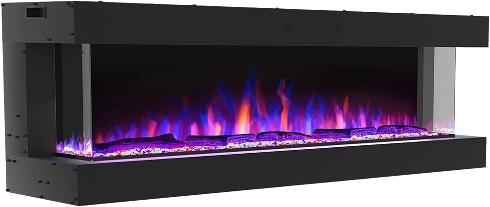 Valuxhome TS72 76 in. 1500W 3-Sided Recessed and Wall Mounted Electric Fireplace with Remote LED Lights Logs and Crystals Black New