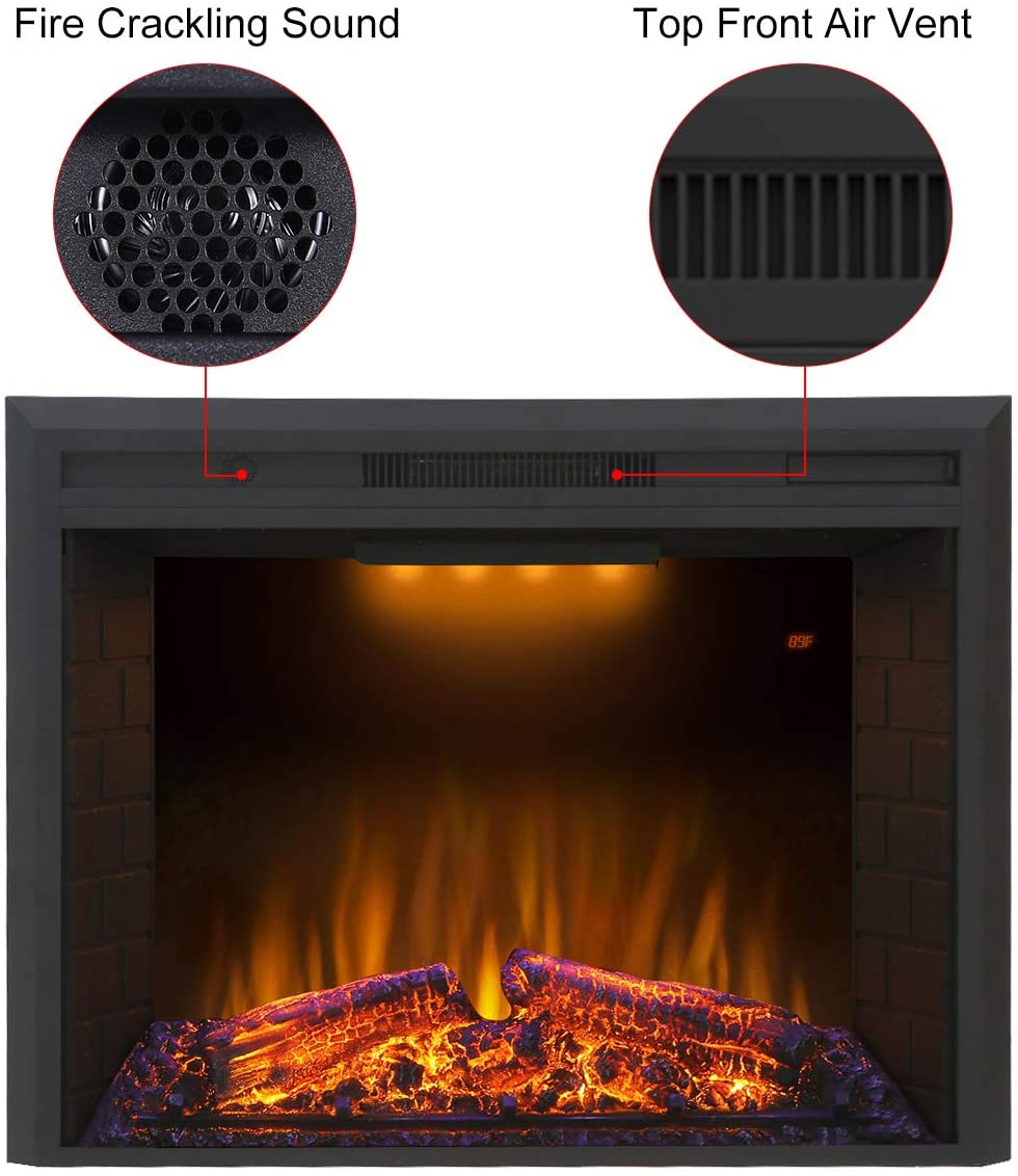 Valuxhome EF30T 33 in. 750/1500W Electric Fireplace Insert with Remote Overheating Protection and Fire Crackling Sound Black New