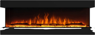 Valuxhome TS60 64 in. 1500W 3-Sided Recessed and Wall Mounted Electric Fireplace with Remote LED Lights Logs and Crystals Black New