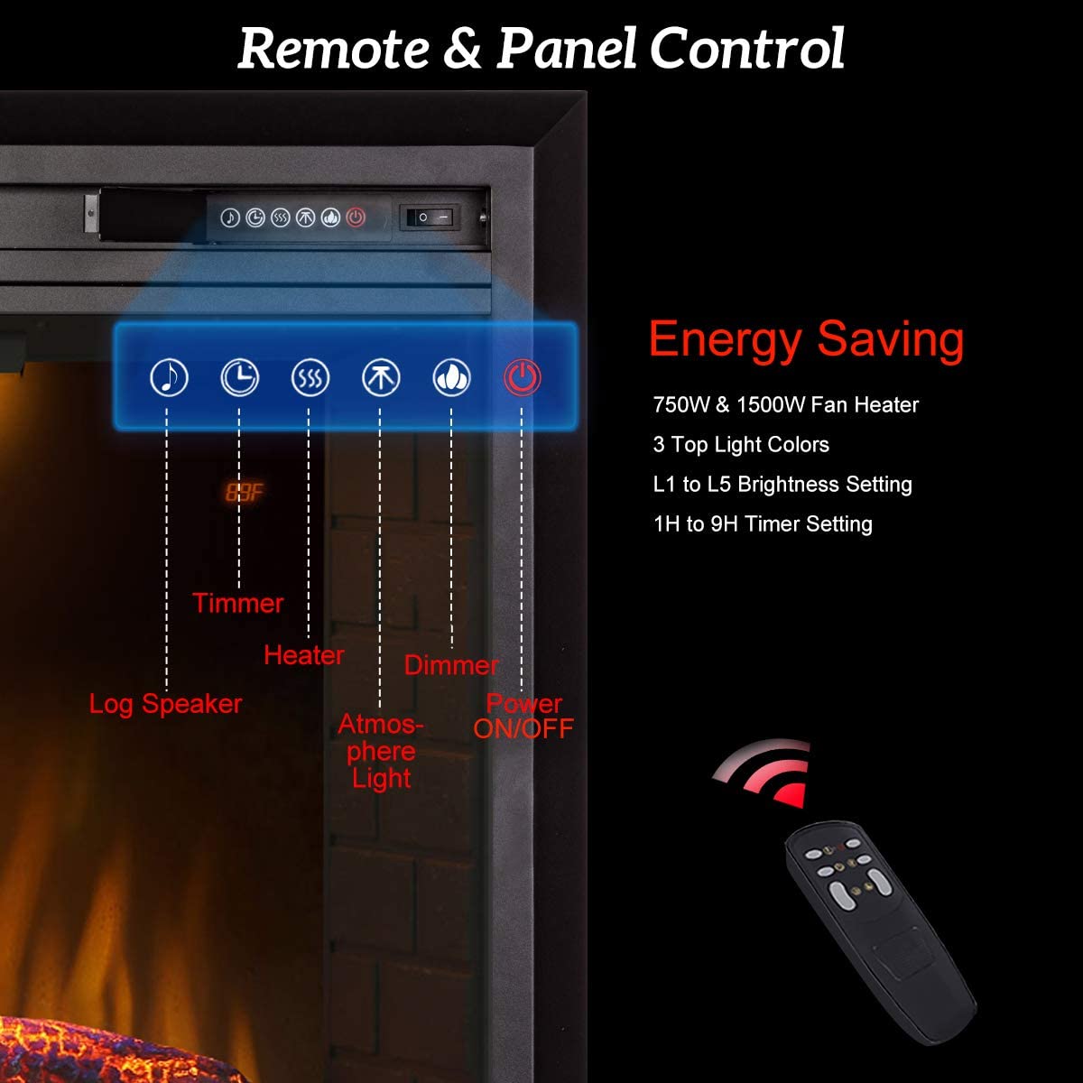 Valuxhome EF30T 30 in. 750/1500W Electric Fireplace Insert with Remote Black New