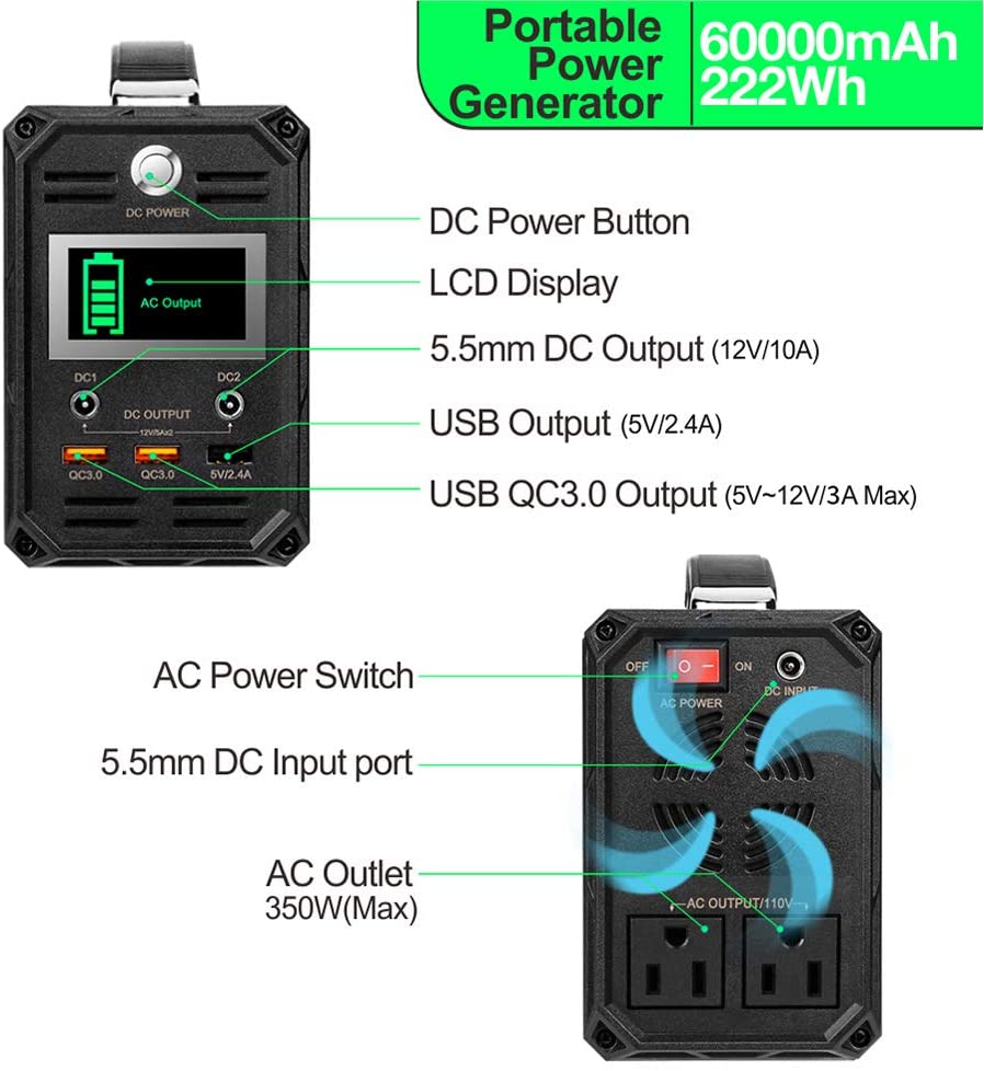 Flashfish 300W Portable Power Station 60000mah Solar