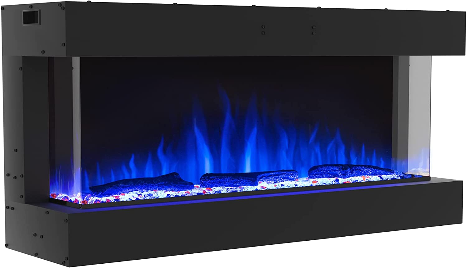 Valuxhome TS50 54 in. 1500W 3-Sided Recessed and Wall Mounted Electric Fireplace with Remote LED Lights Logs and Crystals Black New