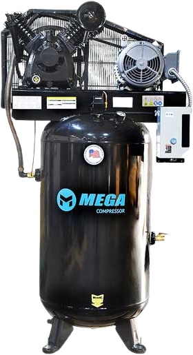 Mega Compressor MP-7580VM10U Two Stage Air Compressor with 7.5/10 HP Pump 650 RPM 80 Gallon 208/230V 1-Phase Electric Start New