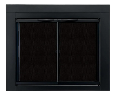 Pleasant Hearth Alpine Medium 32.5 by 37.5 in. Opening Glass Fireplace Doors Black New