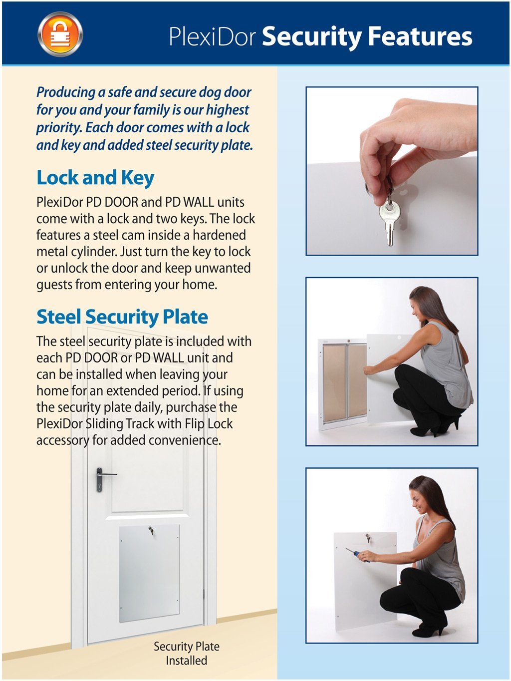 PlexiDor PD DOOR MD WH Medium Energy Efficient Weatherproof Pet Door With Key Security Lock White New