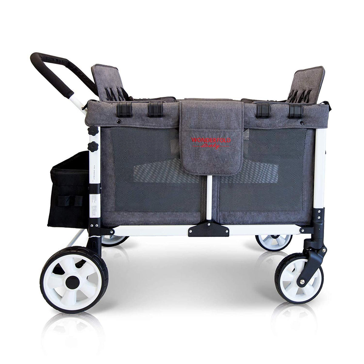 WonderFold Baby Multi-Function Folding Quad Stroller Wagon with Removable Canopy and Seats Gray New