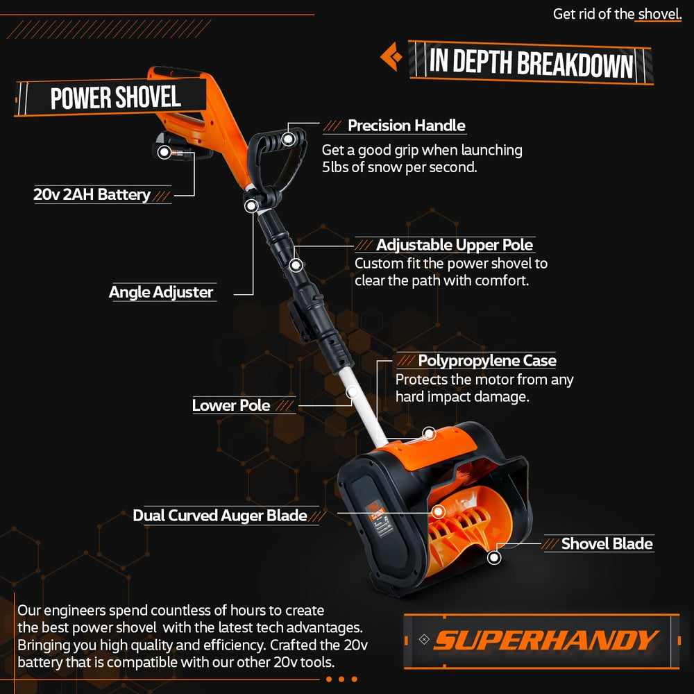 Super Handy GUT055 20V 2Ah Cordless Battery Electric Snow Thrower Upgraded Shovel New