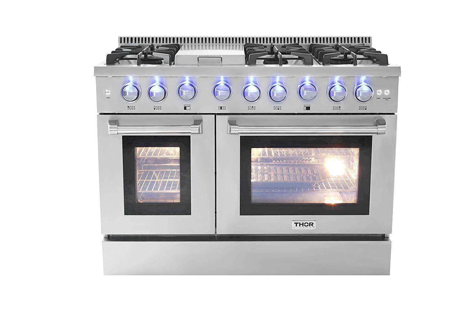 Thor Kitchen HRG4808U 48 in. Professional Gas Range with Double Oven 6 Burners Blue Porcelain Interior Stainless Steel New
