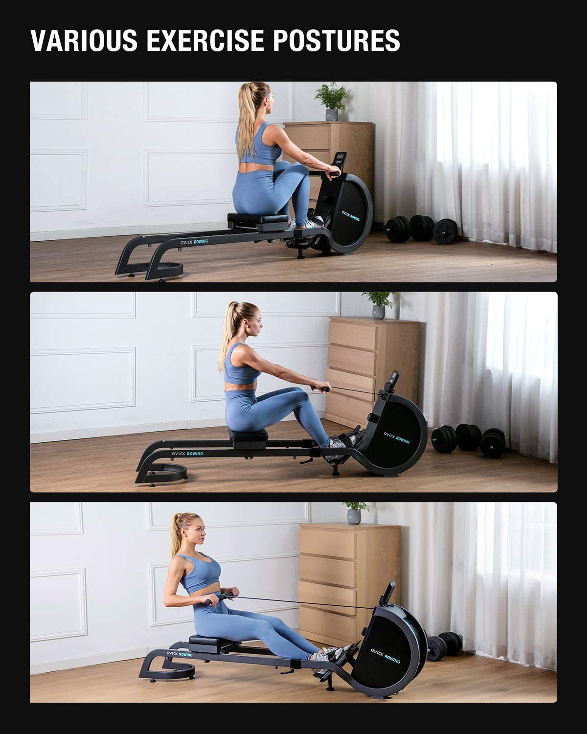 OVICX OS-ROWINGM-R100 Double Track Foldable Indoor Magnetic Rowing Machine With LCD Display New