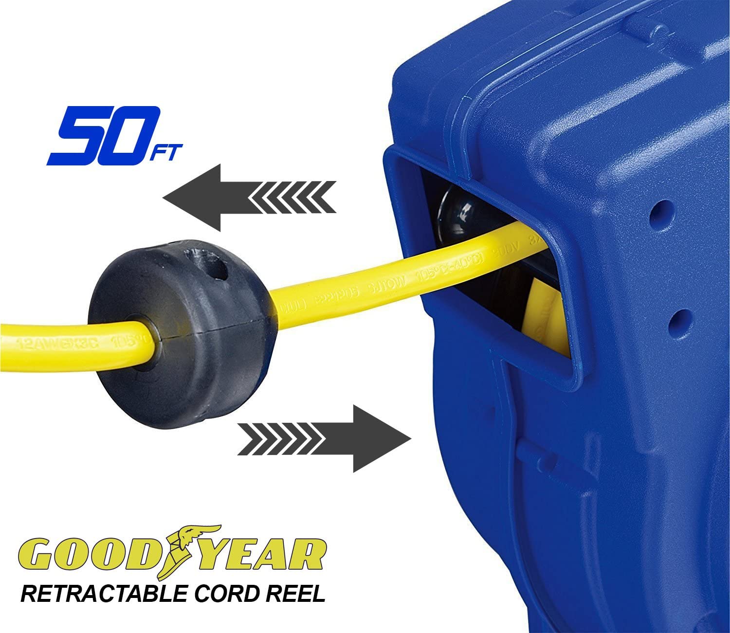 Goodyear 16 AWG x 50' 15A Mountable Retractable Extension Cord Reel New
