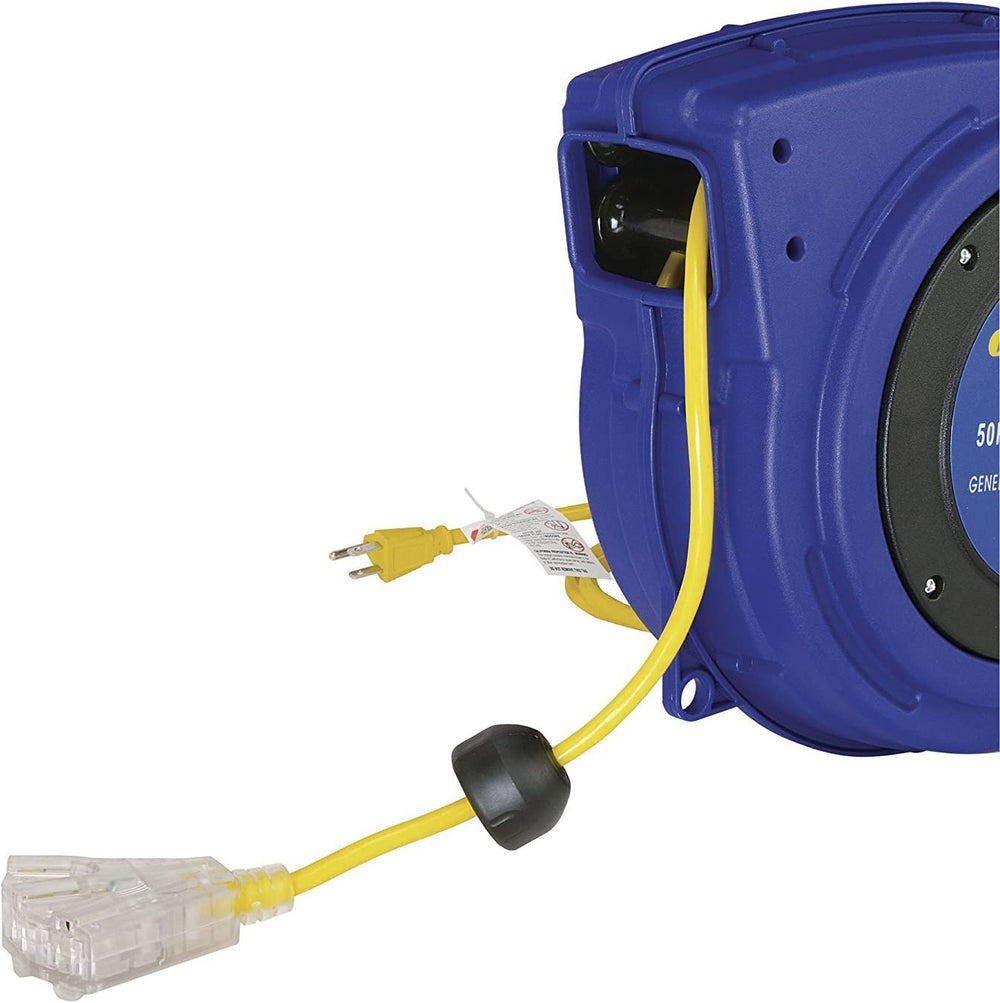 Goodyear Industrial Retractable Extension Cord Reel - 12AWG x 50' Ft, 3  Grounded Outlets, Max 13A 