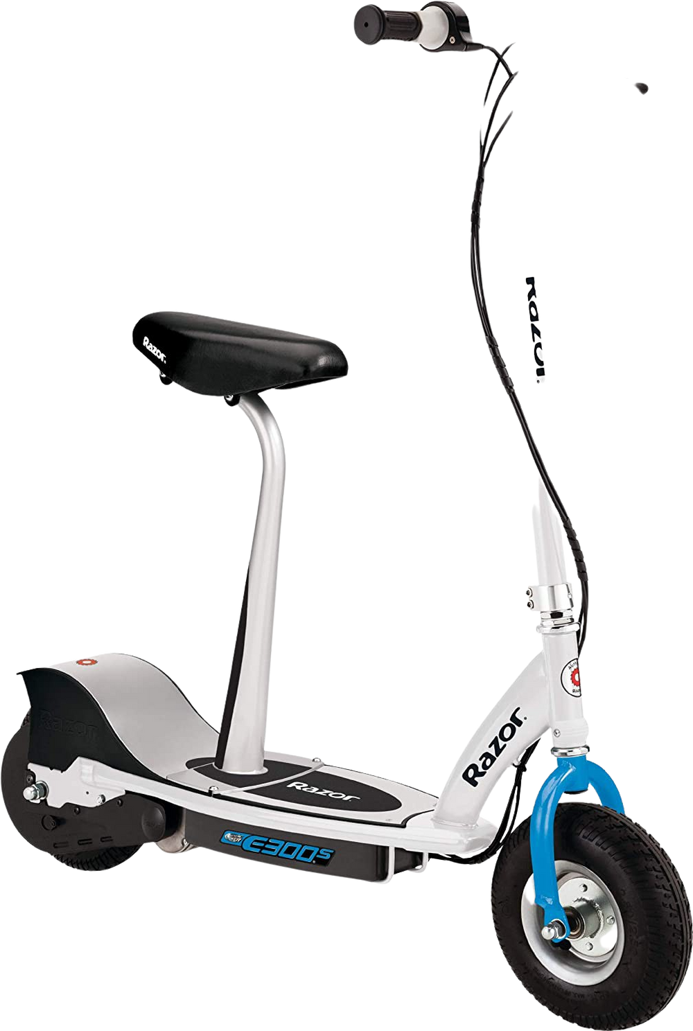 Razor E300 Up to 10 Mile Range 15 MPH 9" Tires Electric Scooter Blue White New