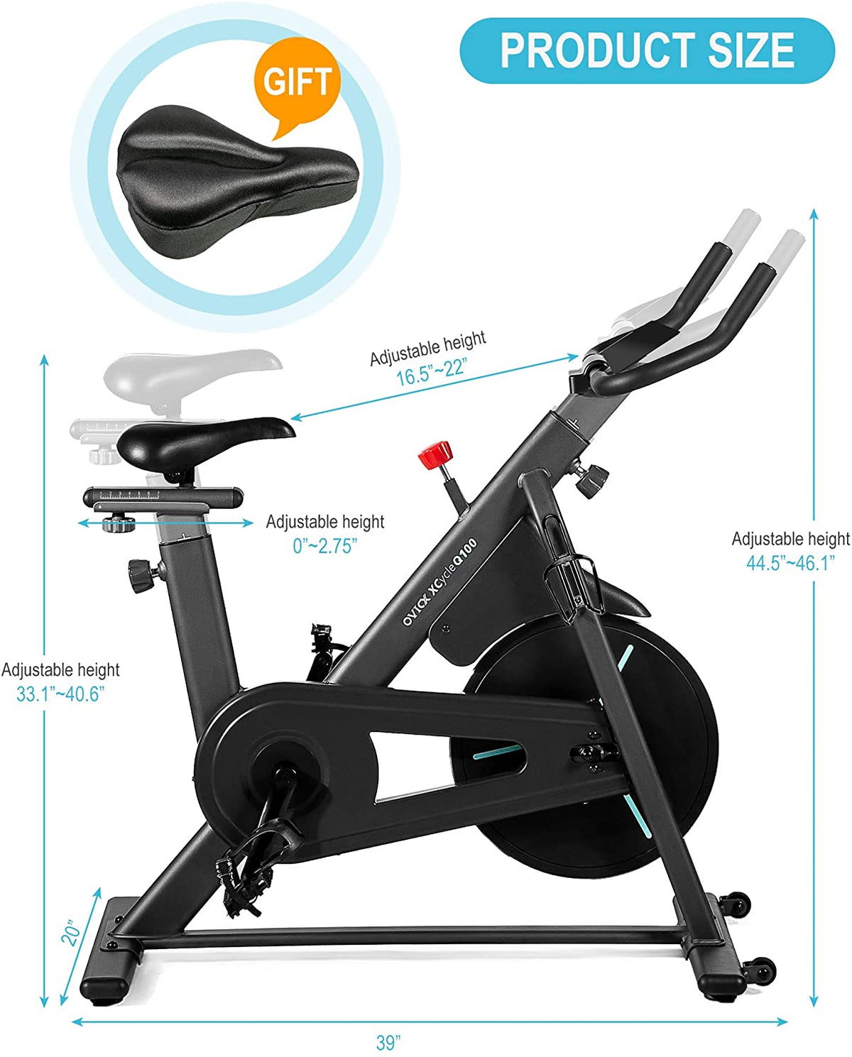 OVICX OS-EBIKE-Q100-B Magnetic Resistance Stationary Exercise Bike With Bluetooth Connectivity New