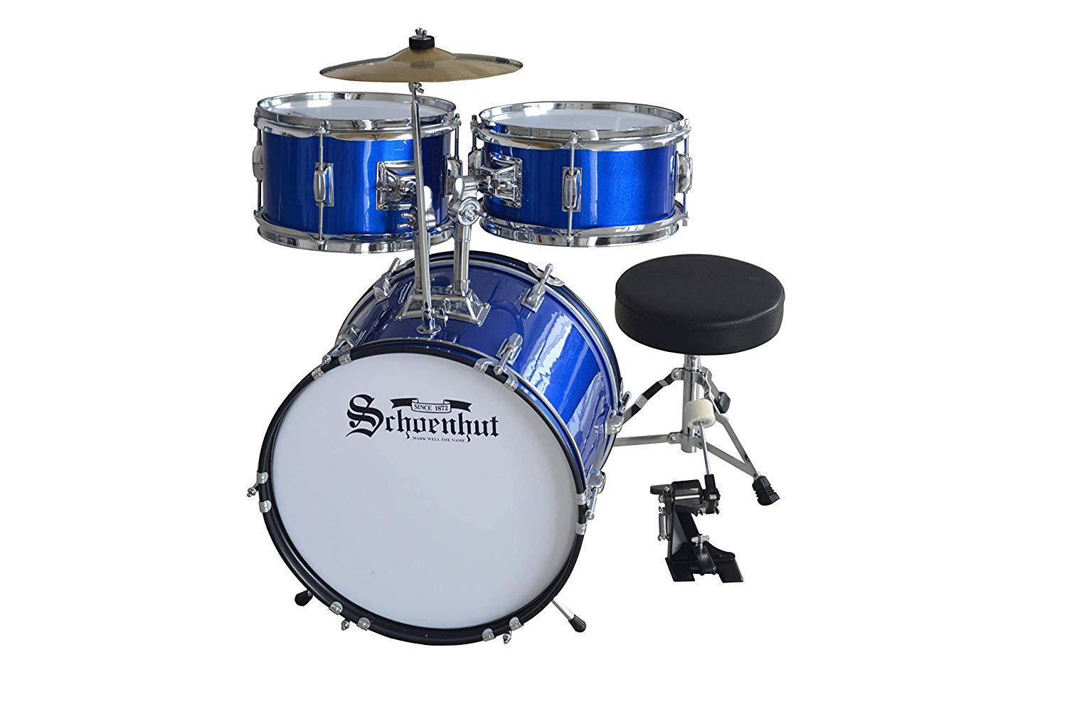 Schoenhut C1030 5-Piece Children's Drum Set with Throne Pedal and Sticks Blue New