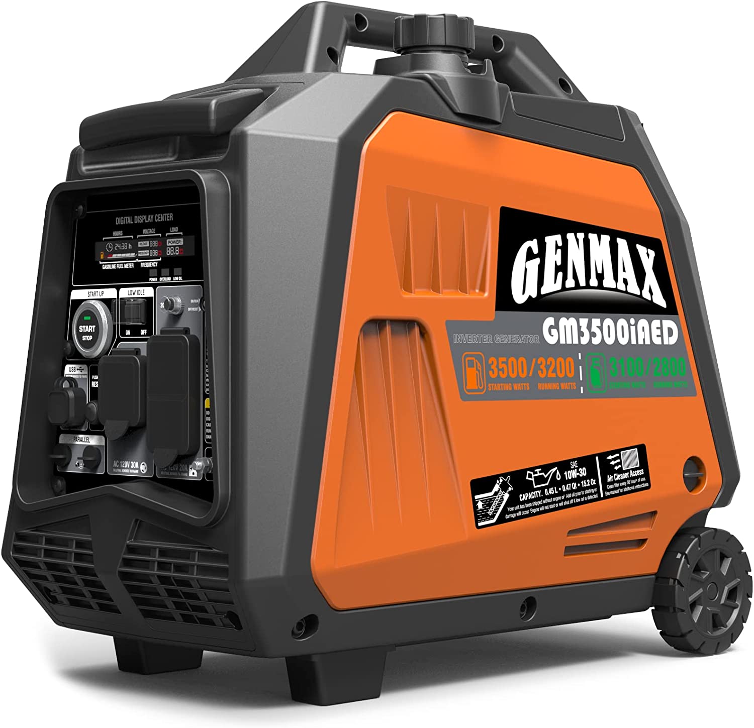 GENMAX GM3500iAED 30 Amp 3200W/3500W Remote Start Dual Fuel Inverter Generator with CO Detect New