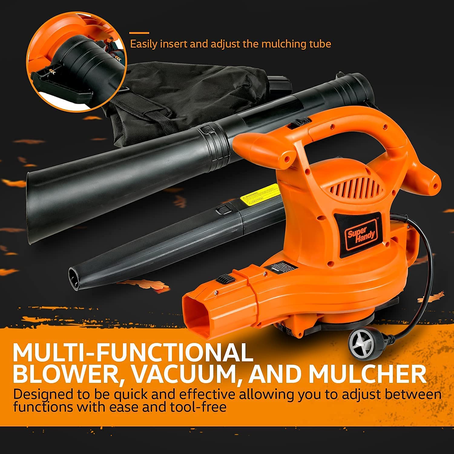 Super Handy GUT079 120V Corded 310 CFM Output 380 CFM Suction 3 in 1 Leaf Blower Mulcher and Vacuum New
