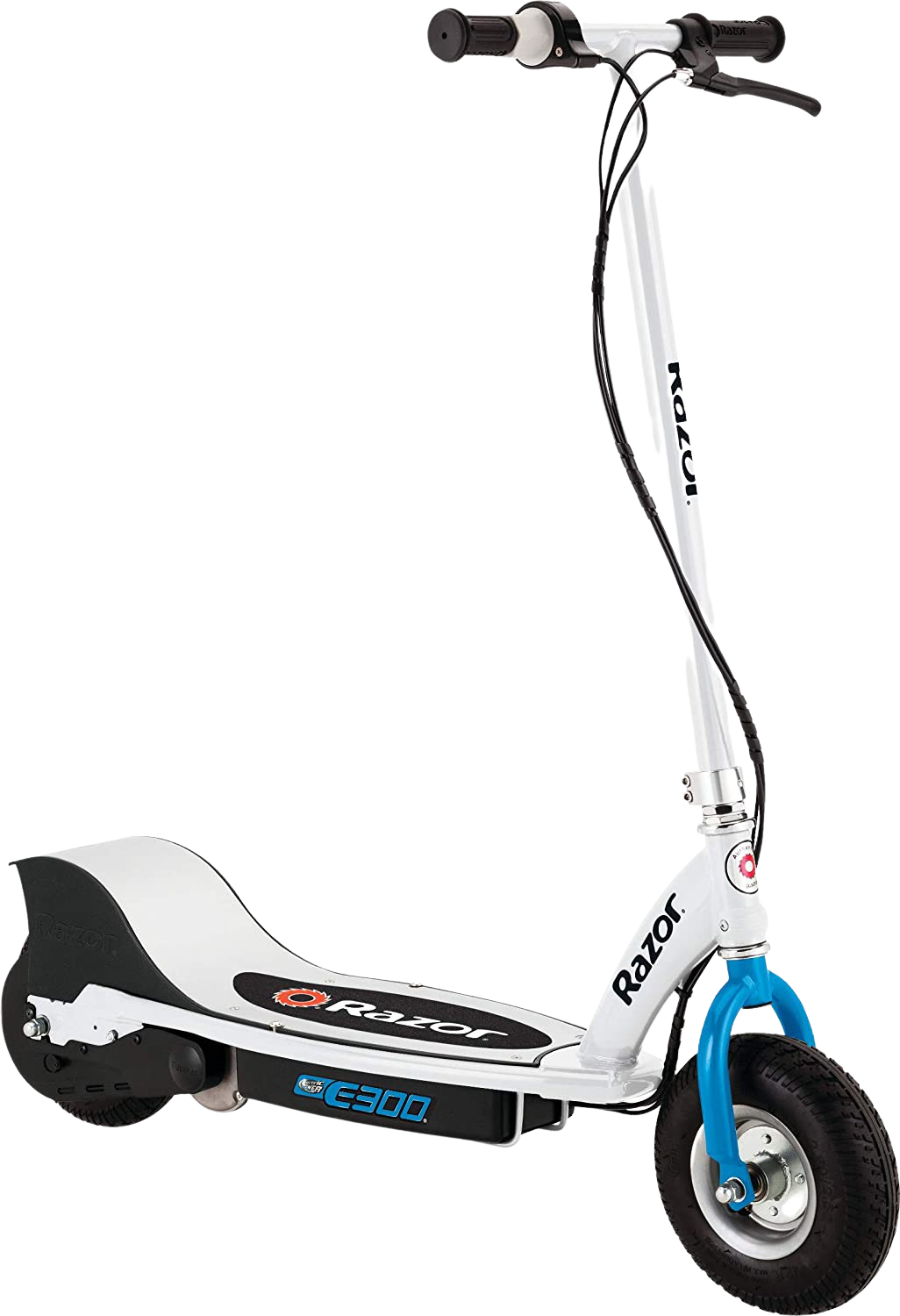 Razor E300 Up to 10 Mile Range 15 MPH 9" Tires Electric Scooter Blue White New
