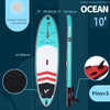 Freein 10' Inflatable Ocean SUP Stand Up Paddle Board Package Dual Action Pump Camera Mount Aqua New