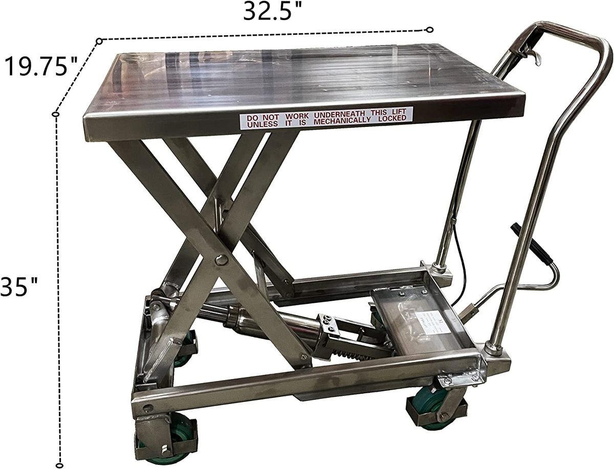 Pake Handling Tools PAKLT03 Stainless Scissor Lift Table 550lb Capacity 32.5" x 19.75" Platform New