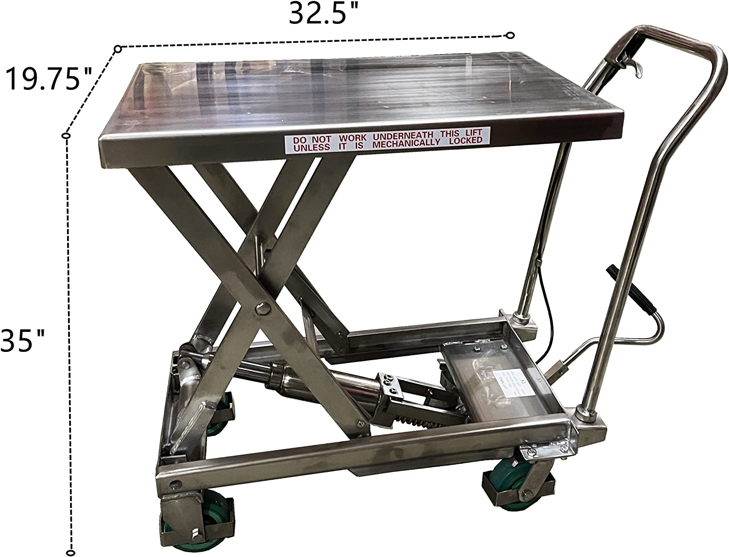 Pake Handling Tools PAKLT03 Stainless Scissor Lift Table 550lb Capacity 32.5" x 19.75" Platform New