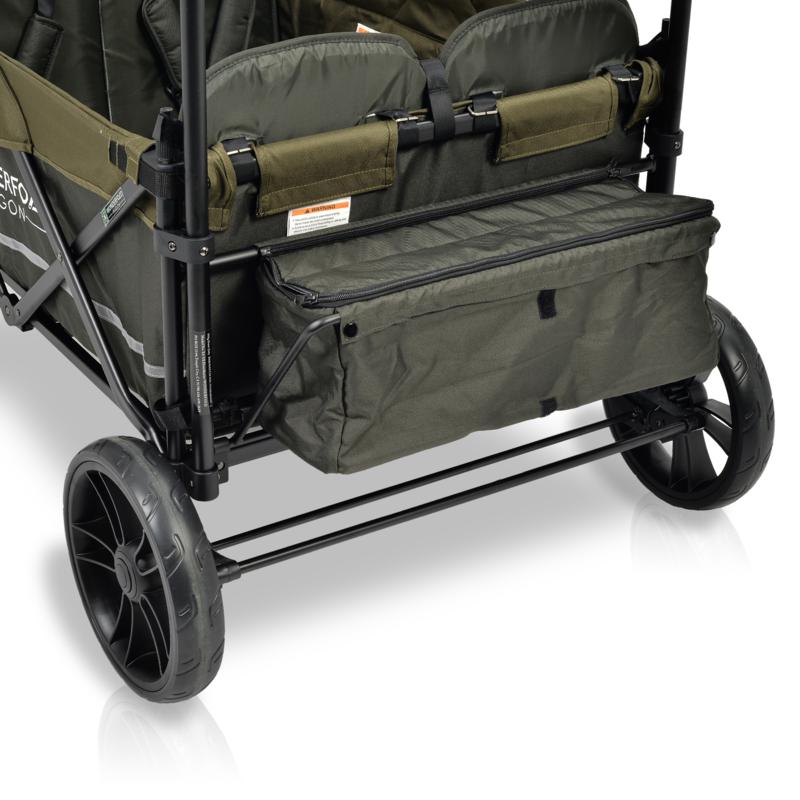 WonderFold Baby X4S Push/Pull 4-Passenger Quad Double Stroller Wagon with Automatic Magnetic Seatbelt Buckles Green New