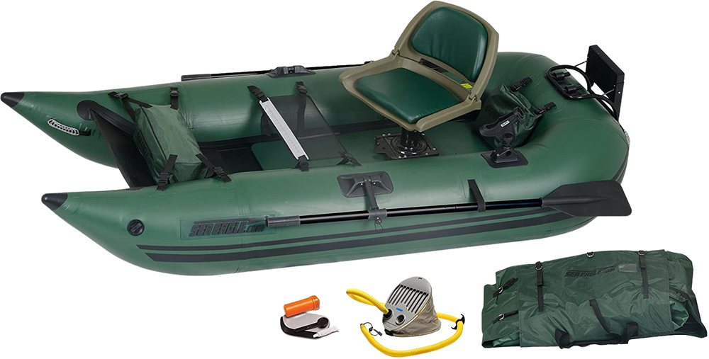 Sea Eagle 285 Inflatable Portable Frameless Fishing Pontoon Boat Pro Package Green New